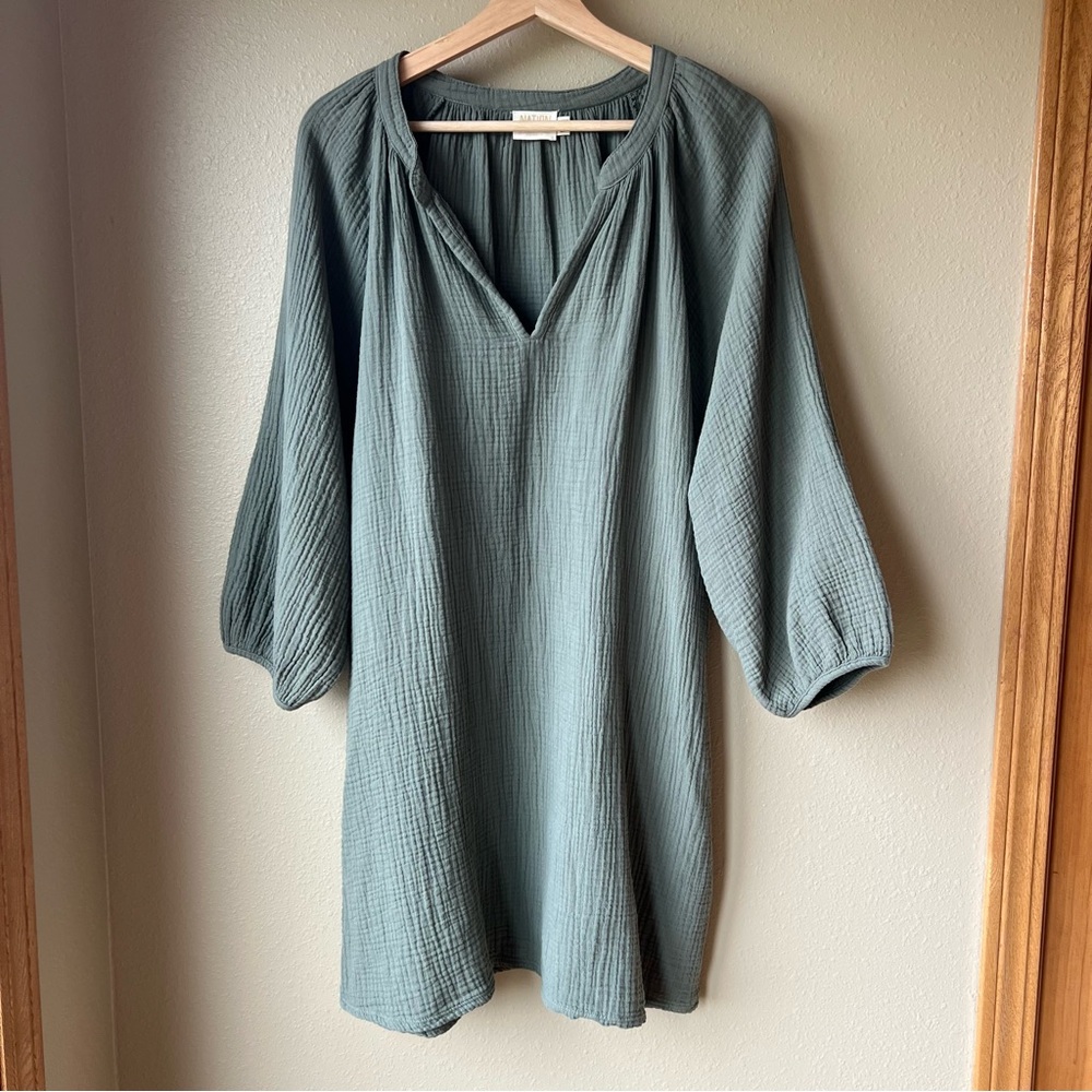 Nation LTD Nala Peasant Dress Vintage Army Green Gauze Beach Summer Lightweight